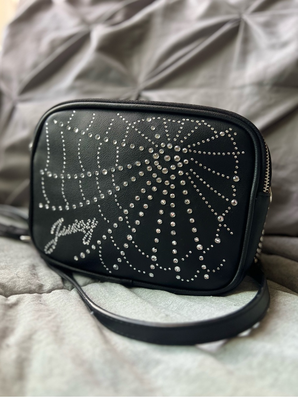 Juicy Couture Black Rhinestone-Embellished Crossbody Bag